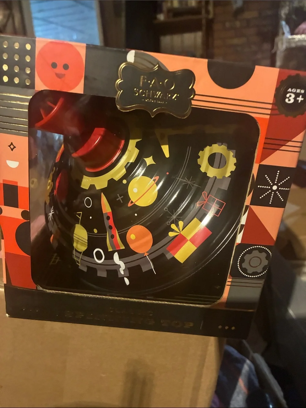 Kids Red and Black Spinning Top Toy with Bear Design